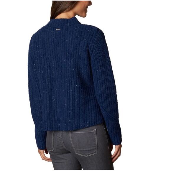 PrAna Chunky Knit Wool Cedric Sweater Mock Neck Marled Marine Blue Size Medium - Picture 5 of 9